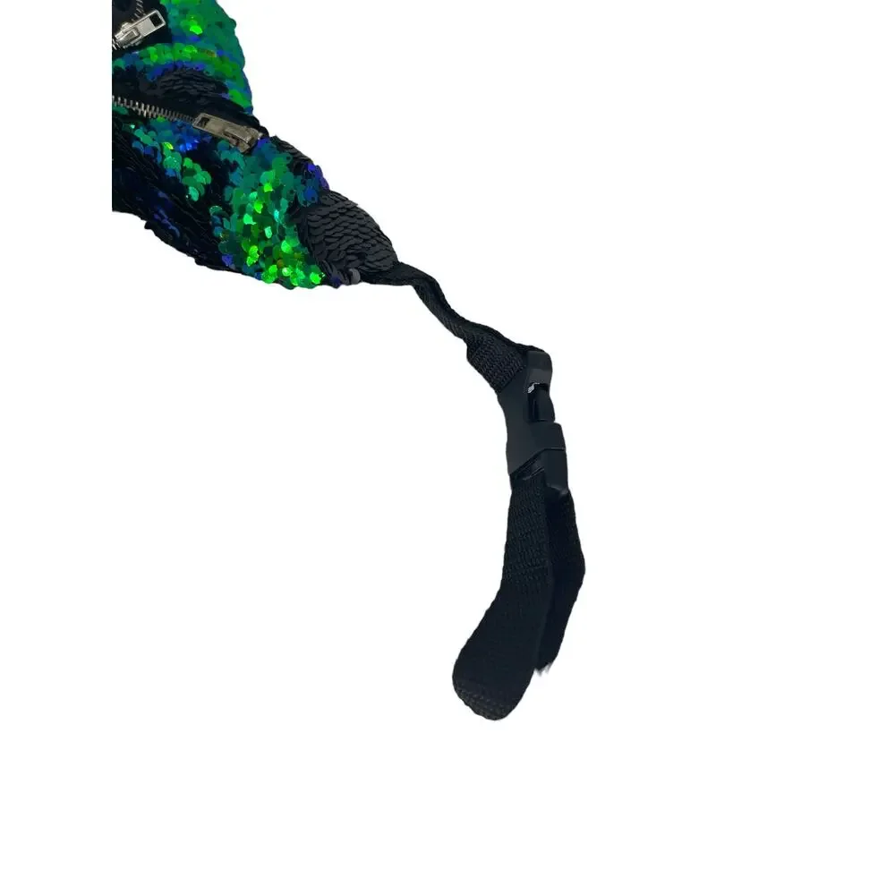 Girls Green & Blue Sequined Zip-Top Fanny Pack Belt Bag